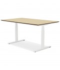 Bureau assis-debout électrique BIONIK'avec plateau en bois finition naturelle et pied en métal blanc 150x70 cm - 