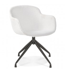 Chaise pivotante avec accoudoirs NOCTURN en tissu bouclé blanc et métal noir