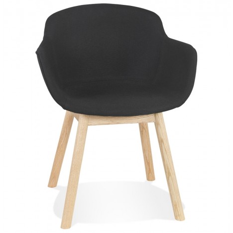 Chaise avec accoudoirs LAMBIC en tissu noir et pieds en bois naturel - 