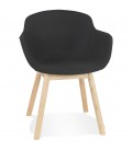 Chaise avec accoudoirs LAMBIC en tissu noir et pieds en bois naturel - 