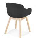 Chaise avec accoudoirs LAMBIC en tissu noir et pieds en bois naturel - 