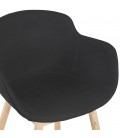 Chaise avec accoudoirs LAMBIC en tissu noir et pieds en bois naturel - 