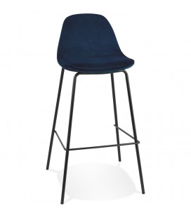 Tabouret de bar FENTON en velours bleu et pied en métal noir