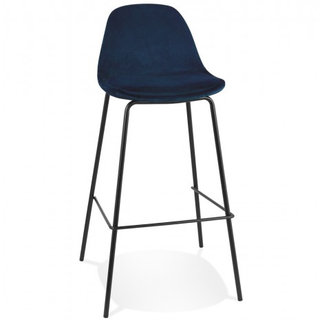 Tabouret de bar FENTON en velours bleu et pied en métal noir - 