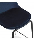 Tabouret de bar FENTON en velours bleu et pied en métal noir - 