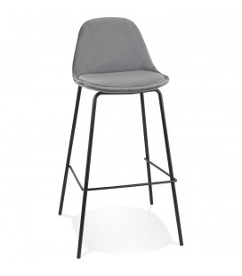 Tabouret de bar FENTON en velours gris et pied en métal noir