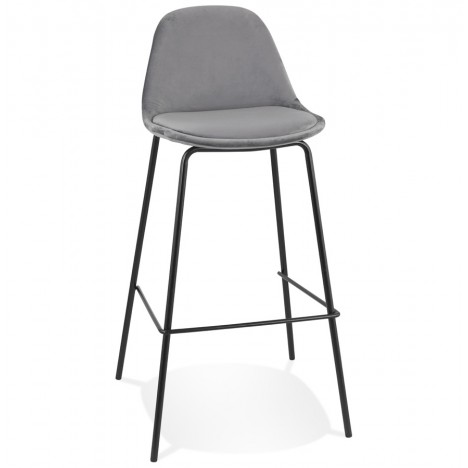 Tabouret de bar FENTON en velours gris et pied en métal noir - 