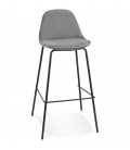 Tabouret de bar FENTON en velours gris et pied en métal noir - 