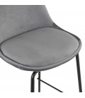 Tabouret de bar FENTON en velours gris et pied en métal noir - 