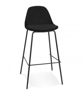 Tabouret de bar FENTON en velours noir et pied en métal noir