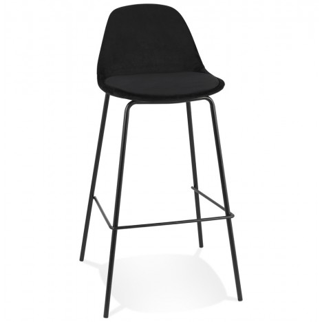 Tabouret de bar FENTON en velours noir et pied en métal noir - 