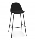 Tabouret de bar FENTON en velours noir et pied en métal noir - 