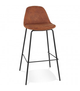 Tabouret de bar GIRON en microfibre brun et pied en métal noir