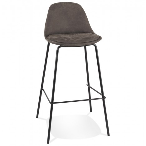 Tabouret de bar GIRON en microfibre gris foncé et pied en métal noir - 