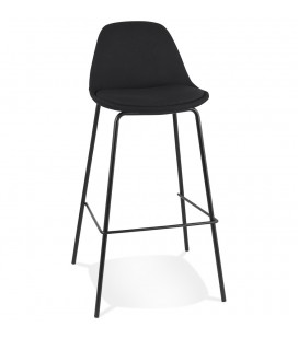 Tabouret de bar BULMA en tissu noir et pied en métal noir