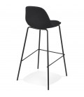 Tabouret de bar BULMA en tissu noir et pied en métal noir - 