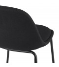 Tabouret de bar BULMA en tissu noir et pied en métal noir - 