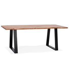 Table en bois massif 200cm style industriel pieds métal noir RAFA