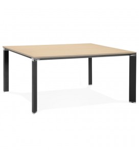 Table de réunion ou bureau bench XLINE SQUARE en bois finition naturelle et métal noir 160x160 cm