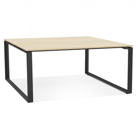 Table de réunion ou bureau bench BAKUS SQUARE en bois finition naturelle et métal noir 160x160 cm - 