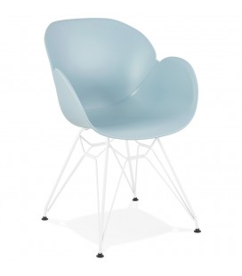 Chaise moderne FIDJI bleue avec pieds en métal blanc