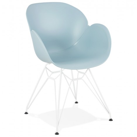 Chaise moderne FIDJI bleue avec pieds en métal blanc - 