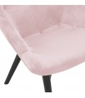 Fauteuil à oreilles RUBEN en velours rose et pieds en bois noir - 