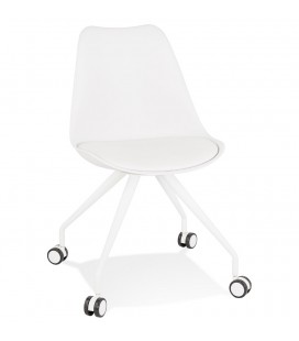 Chaise de bureau sur roulettes SKIN blanche avec structure en métal blanc