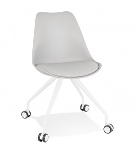 Chaise de bureau sur roulettes SKIN grise avec structure en métal blanc