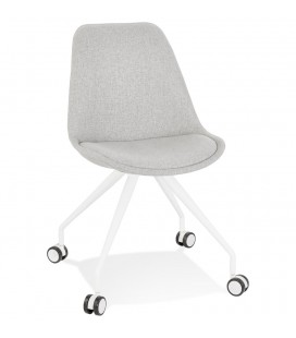 Chaise de bureau sur roulettes SNAP en tissu gris avec structure en métal blanc