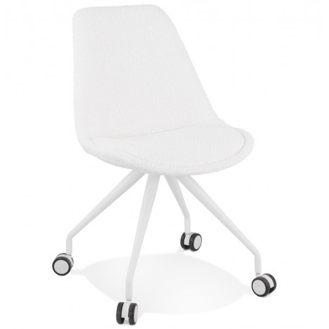 Chaise de bureau sur roulettes STEF en tissu bouclé et métal blanc - 