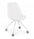 Chaise de bureau sur roulettes STEF en tissu bouclé et métal blanc - 