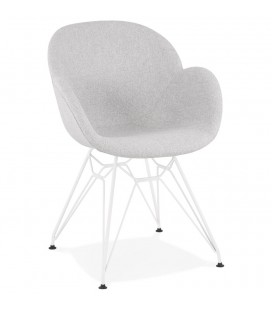 Chaise moderne ATOL en tissu gris clair avec pieds en métal blanc