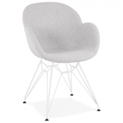 Chaise moderne ATOL en tissu gris clair avec pieds en métal blanc - 