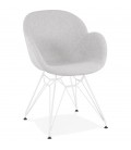 Chaise moderne ATOL en tissu gris clair avec pieds en métal blanc - 