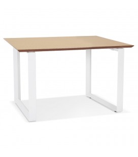 Bureau de direction droit GIMINI en bois finition naturelle et métal blanc 130x70 cm