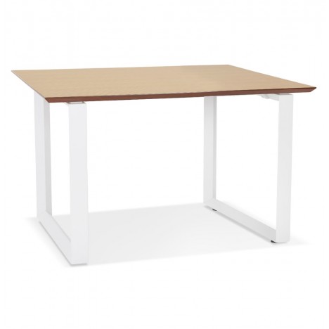 Bureau de direction droit GIMINI en bois finition naturelle et métal blanc 130x70 cm - 