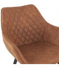 Chaise avec accoudoirs CHIGI gaufrée en microfibre brune et pieds en métal noir - 