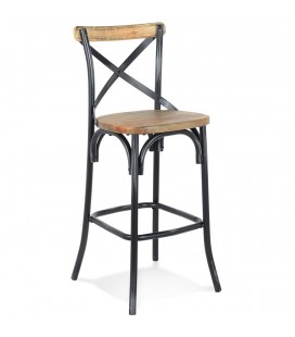 Tabouret de bar COTTAGE en bois finition Noyer effet vieilli noir