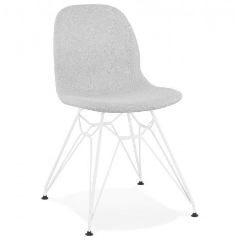 Chaise design DECLIK grise claire avec pieds en métal blanc - 