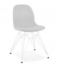 Chaise design DECLIK grise claire avec pieds en métal blanc - 