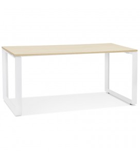 Bureau droit design BAKUS en bois finition naturelle et métal blanc 160x80 cm