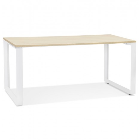 Bureau droit design BAKUS en bois finition naturelle et métal blanc 160x80 cm - 