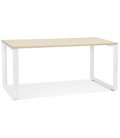 Bureau droit design BAKUS en bois finition naturelle et métal blanc 160x80 cm - 