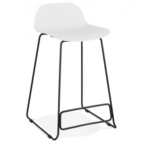 Tabouret snack mi-hauteur BABYLOS MINI blanc avec pieds en métal noir - 