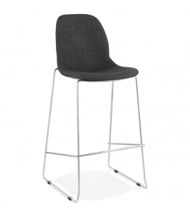 Tabouret de bar empilable FAKIR en tissu gris foncé et pied en métal chromé