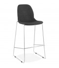 Tabouret de bar empilable FAKIR en tissu gris foncé et pied en métal chromé - 