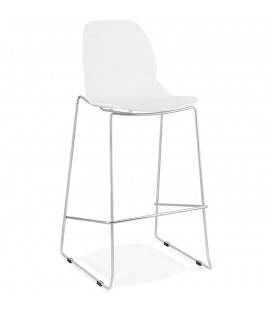 Tabouret de bar design empilable BERLIN blanc avec pied en métal chromé