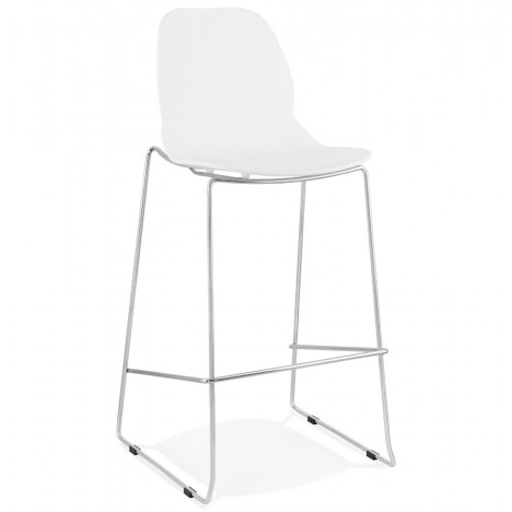 Tabouret de bar design empilable BERLIN blanc avec pied en métal chromé - 