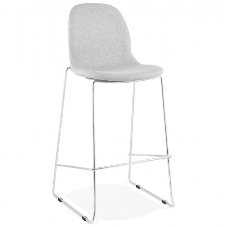 Tabouret de bar empilable FAKIR en tissu gris clair et pied en métal chromé - 
